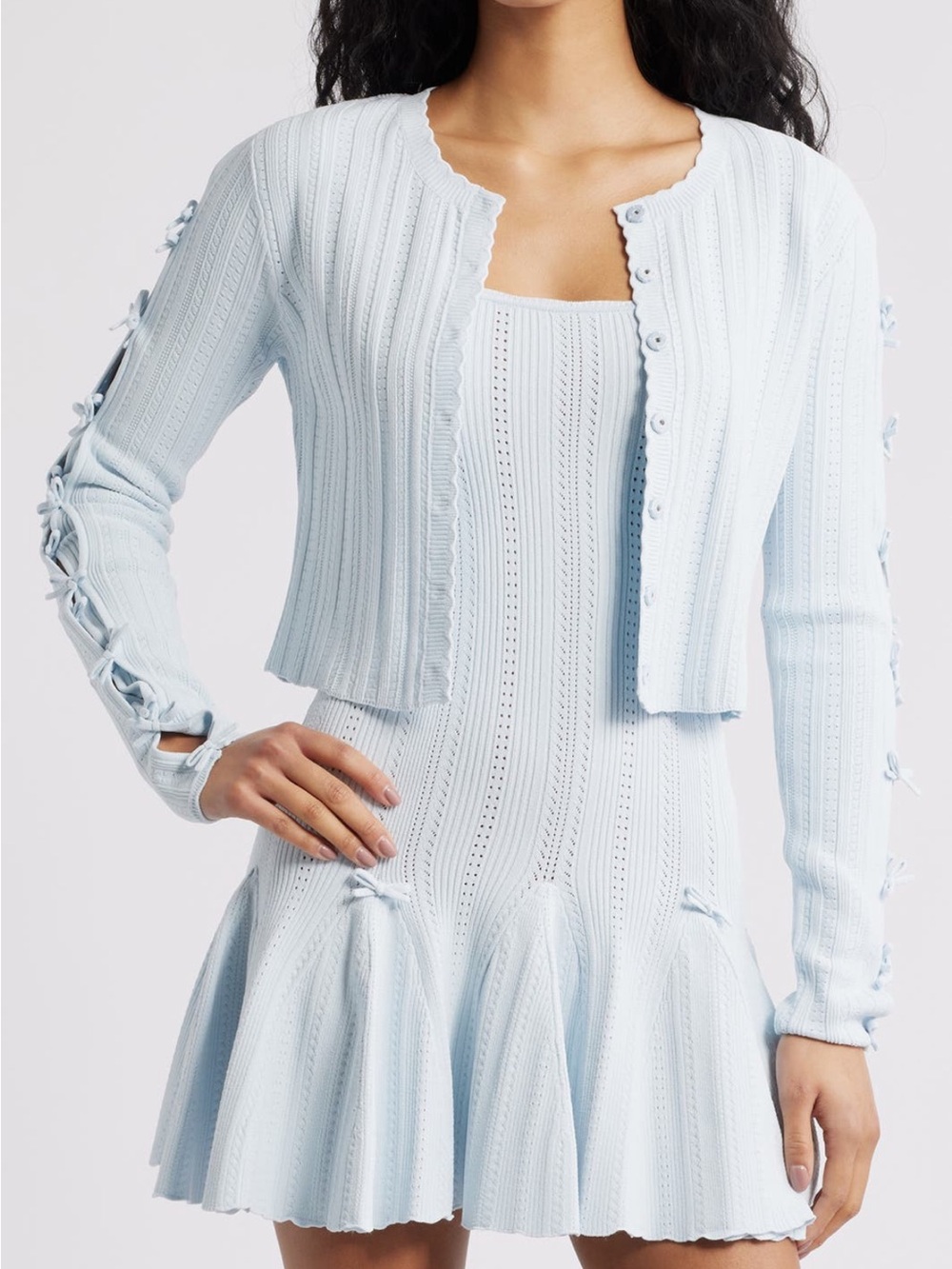 NWT LoveShackFancy Zoriah Cardigan Icicle Blue Small Rib Pointelle Knit